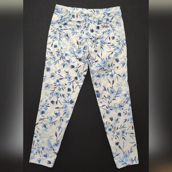 Karl Lagerfeld Women's White Blue Floral Jacquard Print Pants Slacks Size 10 - Picture 6 of 12